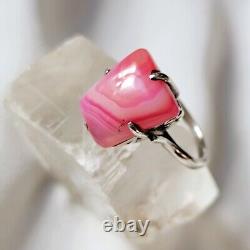 Antique Style Ring Artisan Openwork Basket Silver 925 Hallmark Rose Agate Size 59