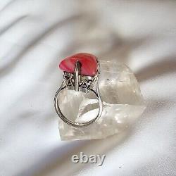 Antique Style Ring Artisan Openwork Basket Silver 925 Hallmark Rose Agate Size 59