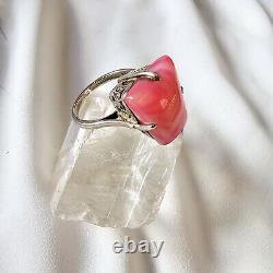 Antique Style Ring Artisan Openwork Basket Silver 925 Hallmark Rose Agate Size 59