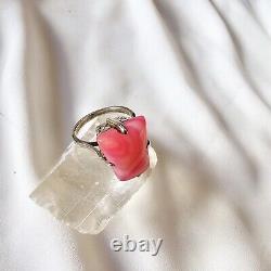 Antique Style Ring Artisan Openwork Basket Silver 925 Hallmark Rose Agate Size 59
