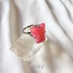 Antique Style Ring Artisan Openwork Basket Silver 925 Hallmark Rose Agate Size 59