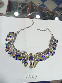 Antique Traditional Enamelled Solid Silver Necklace