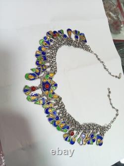 Antique Traditional Enamelled Solid Silver Necklace