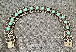 Antique Turquoise Bracelet in Solid Silver, 925 Stamp Mexico