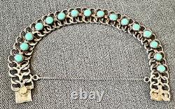 Antique Turquoise Bracelet in Solid Silver, 925 Stamp Mexico