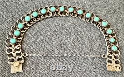 Antique Turquoise Bracelet in Solid Silver, 925 Stamp Mexico