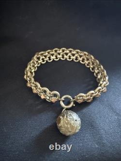 Antique Two-Tone Solid Silver Curb Bracelet with Charm Ref. J889