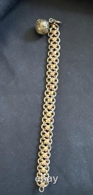 Antique Two-Tone Solid Silver Curb Bracelet with Charm Ref. J889