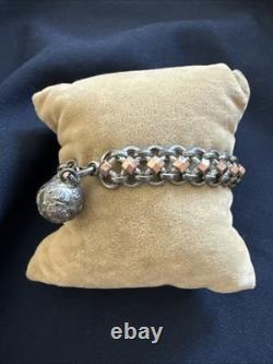 Antique Two-Tone Solid Silver Curb Bracelet with Charm Ref. J889
