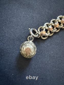 Antique Two-Tone Solid Silver Curb Bracelet with Charm Ref. J889
