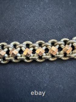 Antique Two-Tone Solid Silver Curb Bracelet with Charm Ref. J889