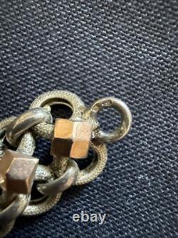 Antique Two-Tone Solid Silver Curb Bracelet with Charm Ref. J889