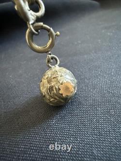 Antique Two-Tone Solid Silver Curb Bracelet with Charm Ref. J889