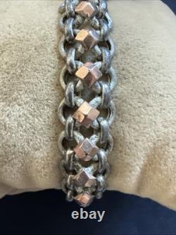 Antique Two-Tone Solid Silver Curb Bracelet with Charm Ref. J889