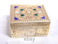 Antique Vermeil Box Set Gold on Solid Silver Enamel Russian 84