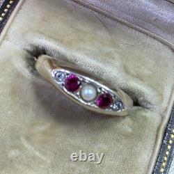 Antique Vermeil Garter Ring with Ruby, Fine Pearl & Vintage Zircons, 19th Century