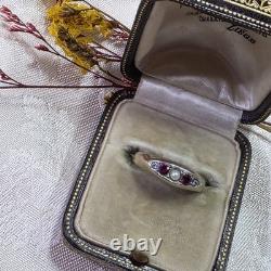 Antique Vermeil Garter Ring with Ruby, Fine Pearl & Vintage Zircons, 19th Century