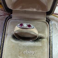Antique Vermeil Garter Ring with Ruby, Fine Pearl & Vintage Zircons, 19th Century