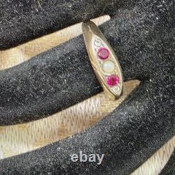 Antique Vermeil Garter Ring with Ruby, Fine Pearl & Vintage Zircons, 19th Century