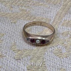 Antique Vermeil Garter Ring with Ruby, Fine Pearl & Vintage Zircons, 19th Century