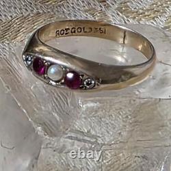 Antique Vermeil Garter Ring with Ruby, Fine Pearl & Vintage Zircons, 19th Century