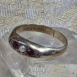 Antique Vermeil Garter Ring with Ruby, Fine Pearl & Vintage Zircons, 19th Century