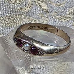 Antique Vermeil Garter Ring with Ruby, Fine Pearl & Vintage Zircons, 19th Century