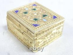 Antique Vermeil Gold Box on Solid Silver with Russian Enamel 84
