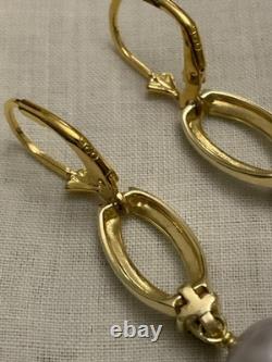 Antique Vermeil Gold/Solid Silver Earrings - Blue Sapphire, Gray Pearl