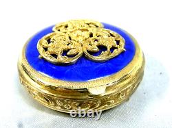 Antique Vermeil Gold over Solid Silver Blue Enamel Box