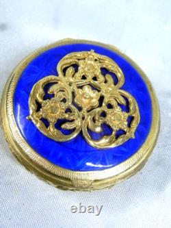 Antique Vermeil Gold over Solid Silver Blue Enamel Box