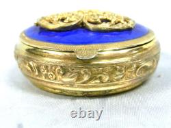 Antique Vermeil Gold over Solid Silver Blue Enamel Box