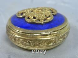Antique Vermeil Gold over Solid Silver Blue Enamel Box