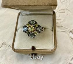 Antique Vermeil Silver Ring with Blue Topaz and Peridot, Victorian