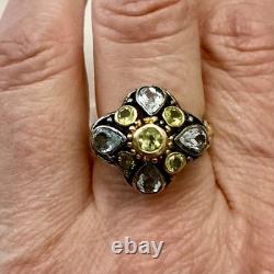 Antique Vermeil Silver Ring with Blue Topaz and Peridot, Victorian