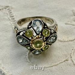 Antique Vermeil Silver Ring with Blue Topaz and Peridot, Victorian