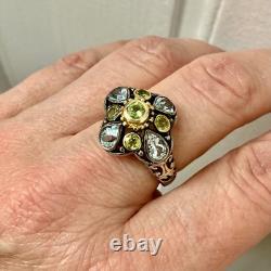 Antique Vermeil Silver Ring with Blue Topaz and Peridot, Victorian