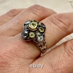 Antique Vermeil Silver Ring with Blue Topaz and Peridot, Victorian