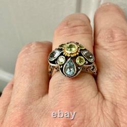 Antique Vermeil Silver Ring with Blue Topaz and Peridot, Victorian