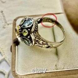 Antique Vermeil Silver Ring with Blue Topaz and Peridot, Victorian