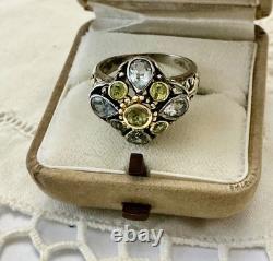 Antique Vermeil Silver Ring with Blue Topaz and Peridot, Victorian