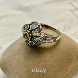 Antique Vermeil Silver Ring with Blue Topaz and Peridot, Victorian