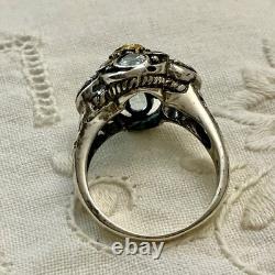 Antique Vermeil Silver Ring with Blue Topaz and Peridot, Victorian