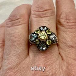 Antique Vermeil Silver Ring with Blue Topaz and Peridot, Victorian