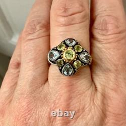 Antique Vermeil Silver Ring with Blue Topaz and Peridot, Victorian
