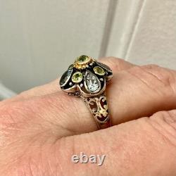 Antique Vermeil Silver Ring with Blue Topaz and Peridot, Victorian