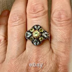 Antique Vermeil Silver Ring with Blue Topaz and Peridot, Victorian