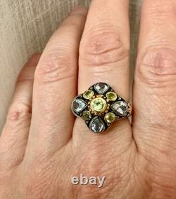Antique Vermeil Silver Ring with Blue Topaz and Peridot, Victorian