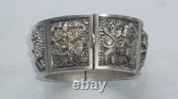 Antique Victorian Anglo-Indian Solid Silver Cuff Bracelet Deity 88g