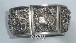 Antique Victorian Anglo-Indian Solid Silver Cuff Bracelet Deity 88g